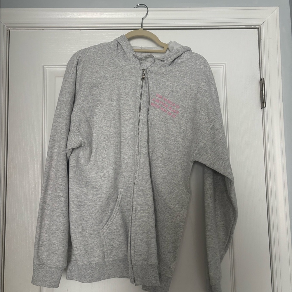 Gray Zip-Up Hoodie with Pink Detail Sun-kissed Coconut
